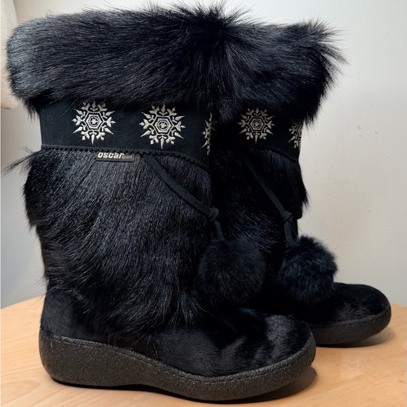 NWOT Oscar Sport real GOAT FUR Apres Ski Black Boots Size 7 US 38 EU - Picture 6 of 9